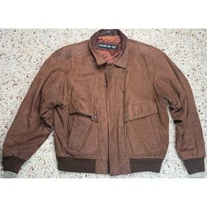 Wear Me out Men's Vintage Full Zip Brown Aviation Bomber Jacket Size 42